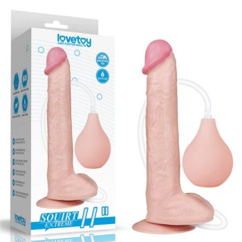   Lovetoy -11'' Squirt Extreme Dildo Flesh - Műspermával használható, letapasztható dildó 28 cm