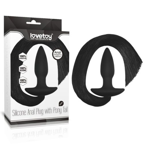 Love Toy Silicone Anal Plug with Pony Tail Black - Fekete, szilikon, análdugó fekete bolyhos farokkal