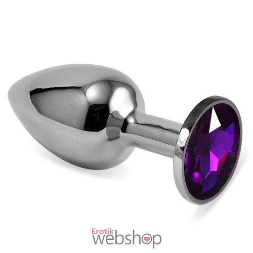 Lovetoy Rosebud Classic Metal Plug S Purple- Ezüst análdugó, lila kővel, díszdobozban
