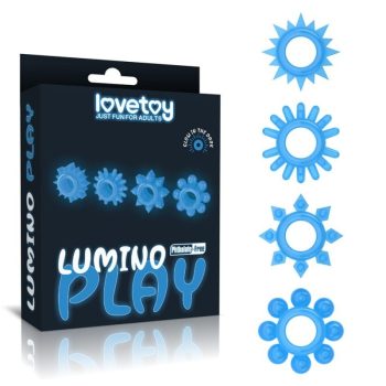   Lovetoy - Lumino Play Penis Ring - 4 db. Sötétben, kék színben világító péniszgyűrű csomag