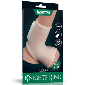   Vibrating Silk Knights Ring with Scrotum Sleeve -fehér vibrátoros