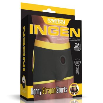   Horny Strapon Shorts M/L -uniszex boxer alsó, szilikonból készített O-gyűrűvel