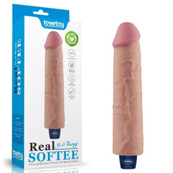   9.5" REAL SOFTEE Rechargeable Vibrating Dildo(Flesh) - 10 rezgési funkcióval rendelkező, erezett felületű vibrátor - 23,7 cm