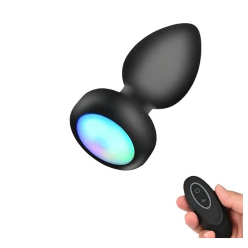 Mrow világító távirányítós anál vibrátor – vízálló szilikon anál vibrátor (fekete)