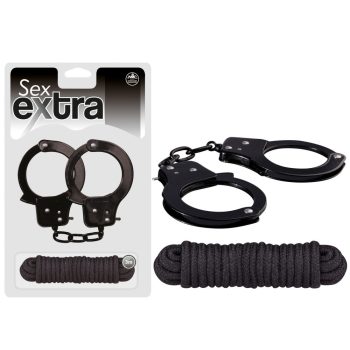   NMC SEX EXTRA - METAL CUFFS & LOVE ROPE BLACK - Fekete bilincs és kötöző