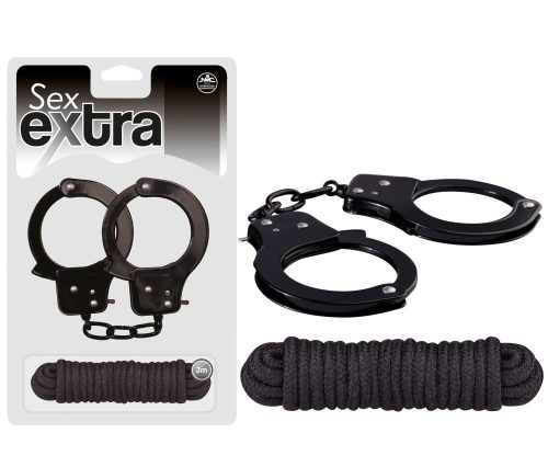 NMC SEX EXTRA - METAL CUFFS & LOVE ROPE BLACK - Fekete bilincs és kötöző