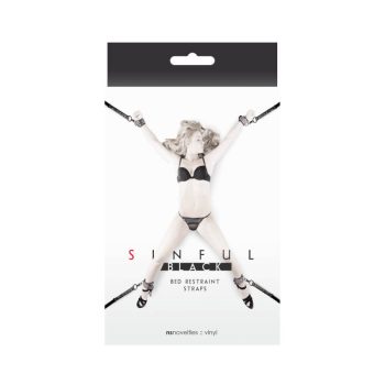   Sinful Black Bed Restraint Straps - Állítható ágy kötöző