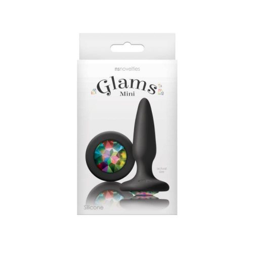 NStoys Glams Mini Rainbow Gem - Fekete, szilikon análdugó, kővel