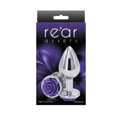 NStoys Rear Assets - Rose - Medium - Purple - Anál dugó, lila rózsával, S