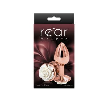   NStoys Rear Assets - Rose - Medium - White - Anál dugó, fehér rózsával, M