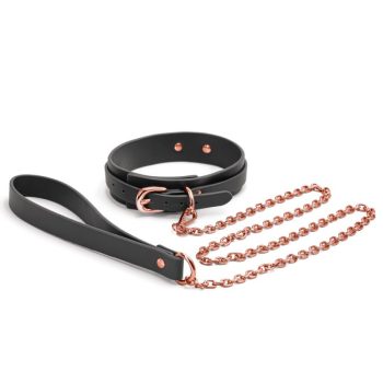   Ns Toys - Bondage Couture - Collar and Leash - Black - Fekete, műbőr nyakörv és póráz