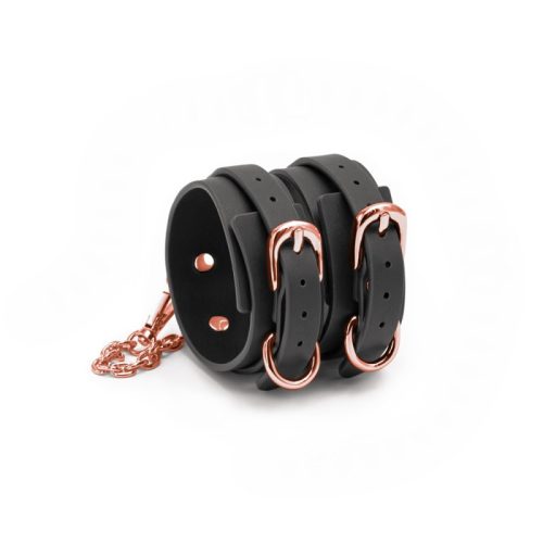 Bondage Couture - Ankle Cuffs - Black - Fekete- Arany műbőr bilincs