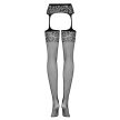 Obsessive - Garter stockings S500 black - Fekete virágmintás necc harisnyatartós együttes S/M/L