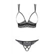 Obsessive Liferia cupless set L/XL black- Fekete szexi nyitott melltartó és tanga