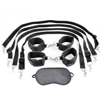   Pipedream Fetish Fantasy Series Cuff & Tether Set - Fekete állítható kötöző és bilincs