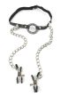 Fetish Fantasy Series O-Ring Gag With Nipple Clamps - Fekete szájpecek, hámmal