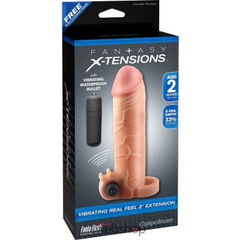   Pipedream Fantasy X-tensions Vibrating Real Feel 2 inch Extension Flesh- Élethű, felcsatolható dildó vibrátorral