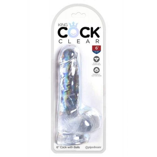 King Cock Clear 6" Cock with Balls - Letapasztható, színtelen dildó 