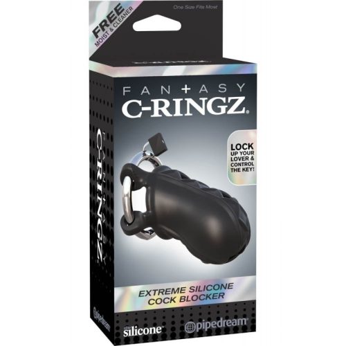 Pipedream Fantasy C-Ringz Extreme Silicone Cock Blocker - Szilikon, fém erényöv lakattal