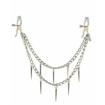   Pipedream Fetish Fantasy Series - Szegecses, láncos, ezüst színű, fém mellcsipesz 