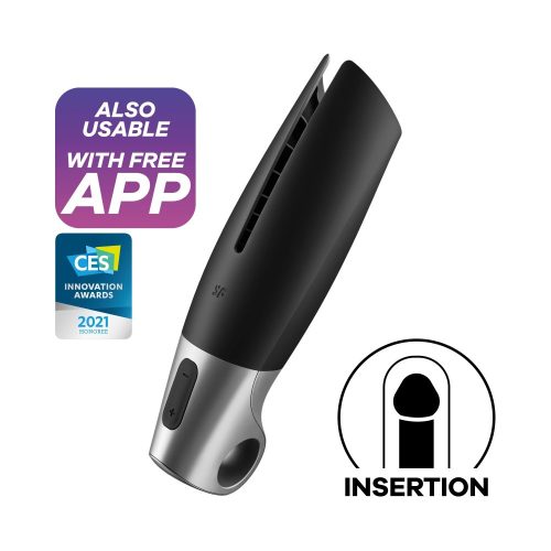 Satisfyer - Power Masturbator black silver - App-os, 14 beépített rezgési funkcióval rendelkező maszturbátor