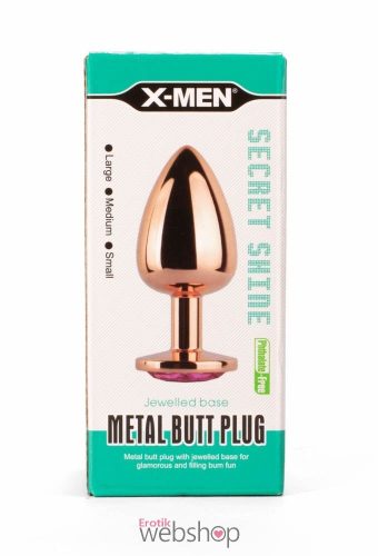 X-MEN Secret Shade Metal Butt Plug Rose S - Rózsaszín, Arany, köves fém análdugó 