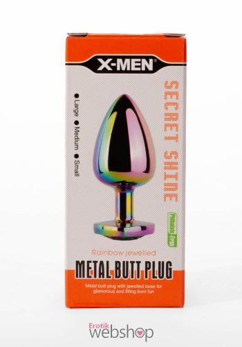 X-MEN Secret Shine Metal Butt Plug Rainbowheart S -Szíves, többszínű, köves dísszel, fém análdugó