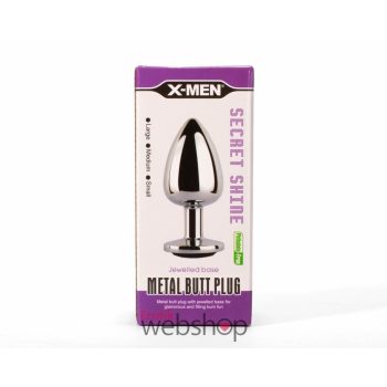   X-MEN Secret Shine Metal Butt Plug Black M- Ezüst análdugó , fekete kővel