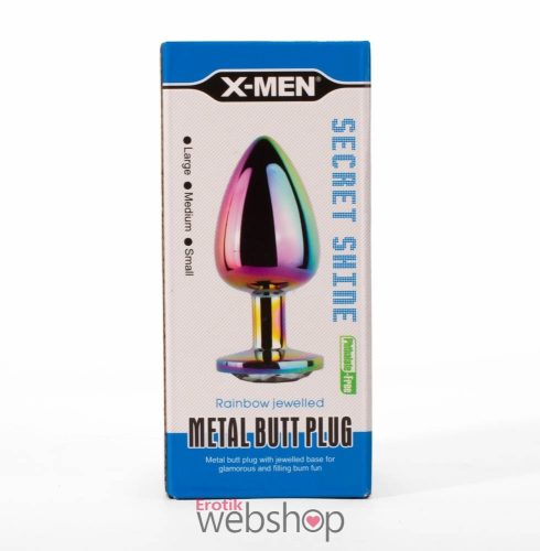 X-MEN Secret Shine Metal Butt Plug Rainbow M- Szívárványos, köves, análdugó