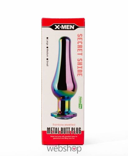 X-MEN Secret Shine Metal Butt Plug Rainbow M- Szívárványos, hosszított, análdugó