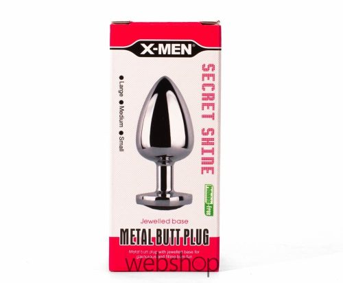 X-MEN Secret Shade Metal Butt Plug Red L - Szíves, Kővel díszített, fém análdugó 