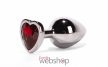 X-MEN Secret Shade Metal Butt Plug Red L - Szíves, Kővel díszített, fém análdugó 