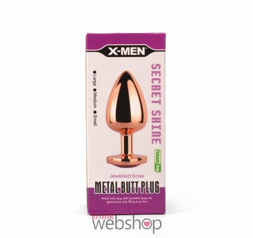 X-MEN Secret Shine Metal Butt Plug Rose Gold Heart L- Rózsaszín-arany, szívecskés, análdugó