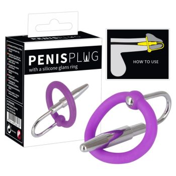   You2Toys Penis Plug + Silicone Glans Ring - Húgycső tágító, makkra helyezhető gyűrűvel