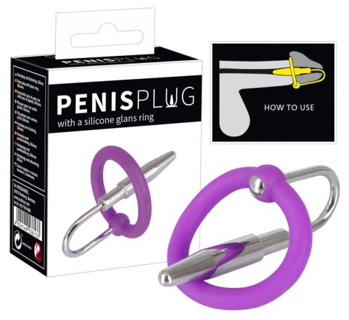 You2Toys Penis Plug + Silicone Glans Ring - Húgycső tágító, makkra helyezhető gyűrűvel